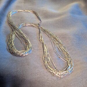 Vintage Liquid Silver 20 Strand Navajo style Ball Accent Waterfall Necklace 24"